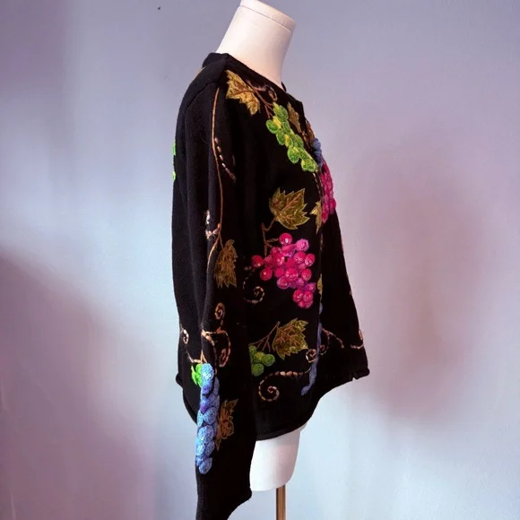 Design Options Philip& Jane Gordon Black Cardigan with Colorful Grape Embroidery - Picture 6 of 8